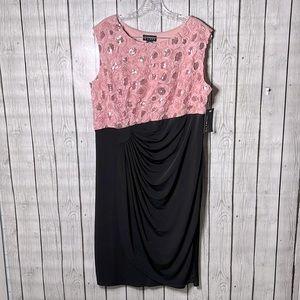 Enfocus studio woman black & pink sequined rosette draped dress size 16W